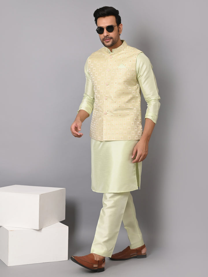 Checked Pista Jacket Kurta Set - JM37385-6