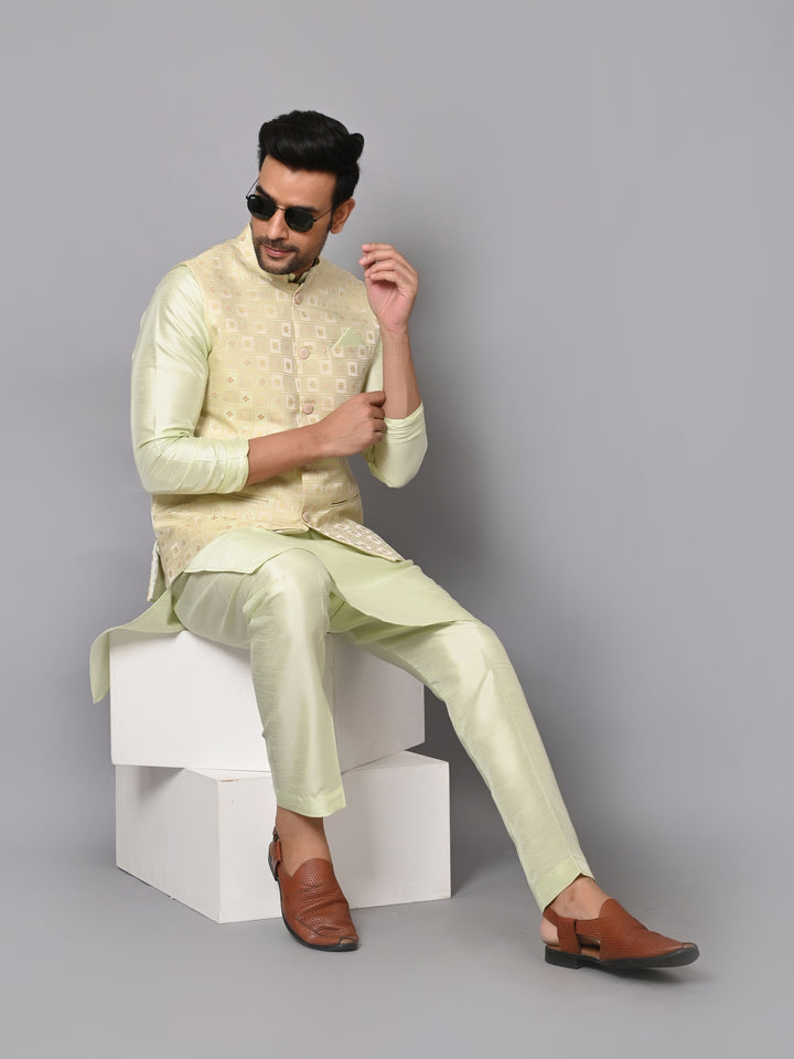 Checked Pista Jacket Kurta Set - JM37385-6