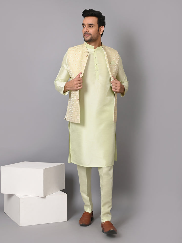 Checked Pista Jacket Kurta Set - JM37385-6