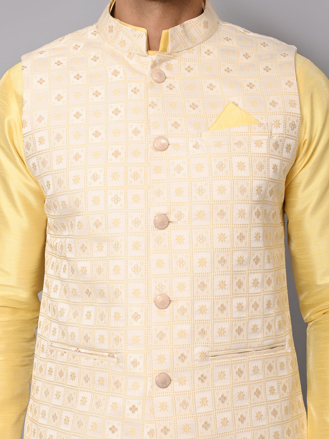 Checked Yellow Jacket Kurta Set - JM37385-3