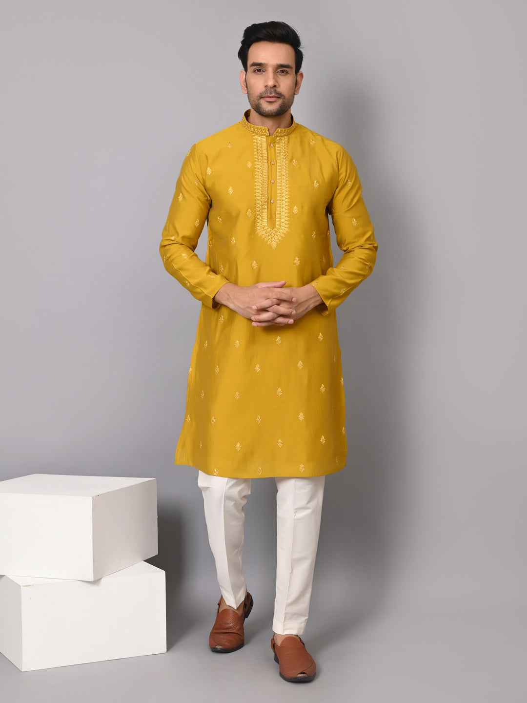 Leafs Mustard Kurta Set - KM38713-MS7166