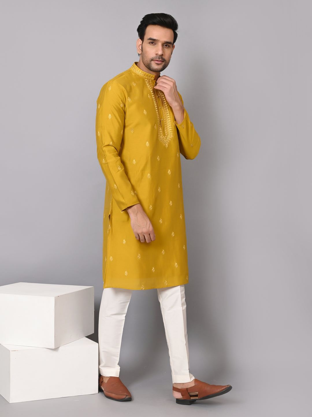 Leafs Mustard Kurta Set - KM38713-MS7166