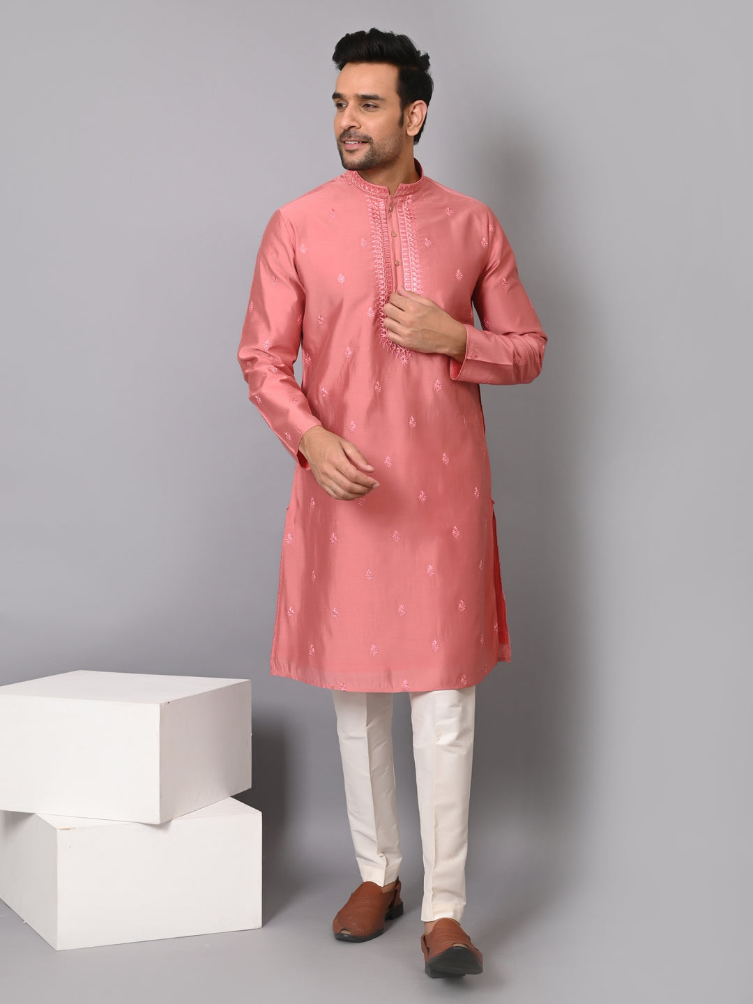 Leafs Peach Kurta Set - KM38713-PE7166