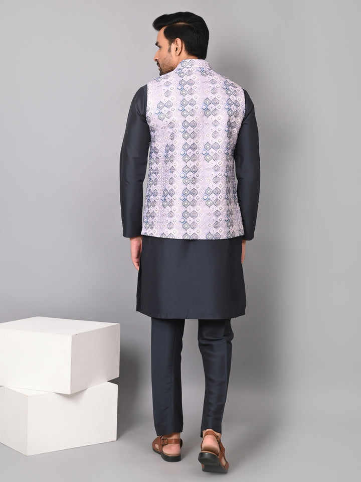 Geometric Navy Blue Jacket Kurta Set - JM36807-FN756