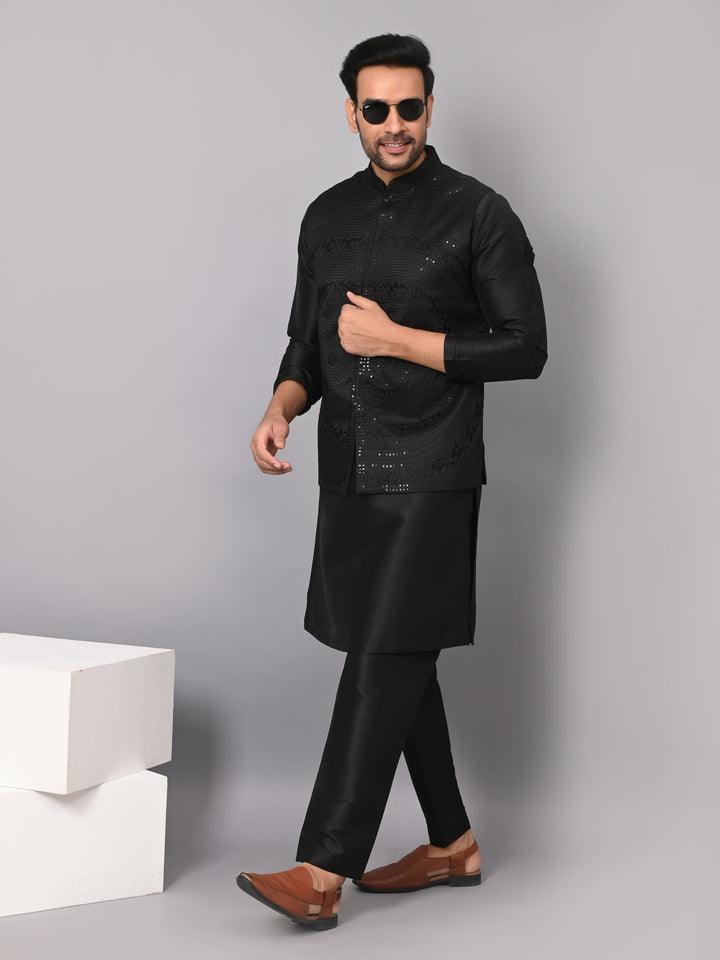 Sequence Black Jacket Kurta Set - JM37617-11