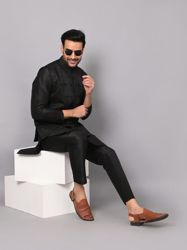 Sequence Black Jacket Kurta Set - JM37617-11