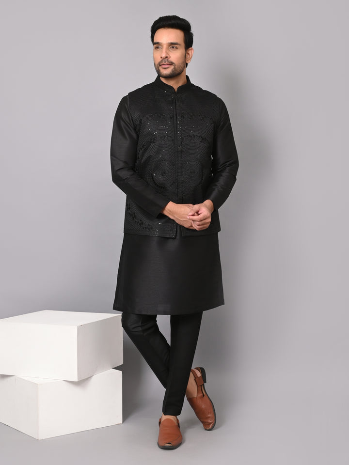 Sequence Black Jacket Kurta Set - JM37617-11