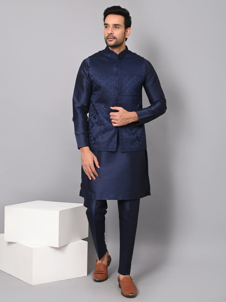 Sequence Navy Blue Jacket Kurta Set - JM37619-992