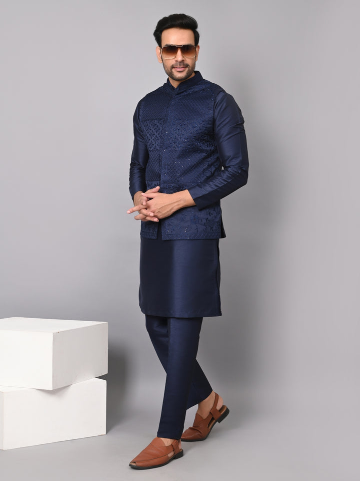 Sequence Navy Blue Jacket Kurta Set - JM37619-992