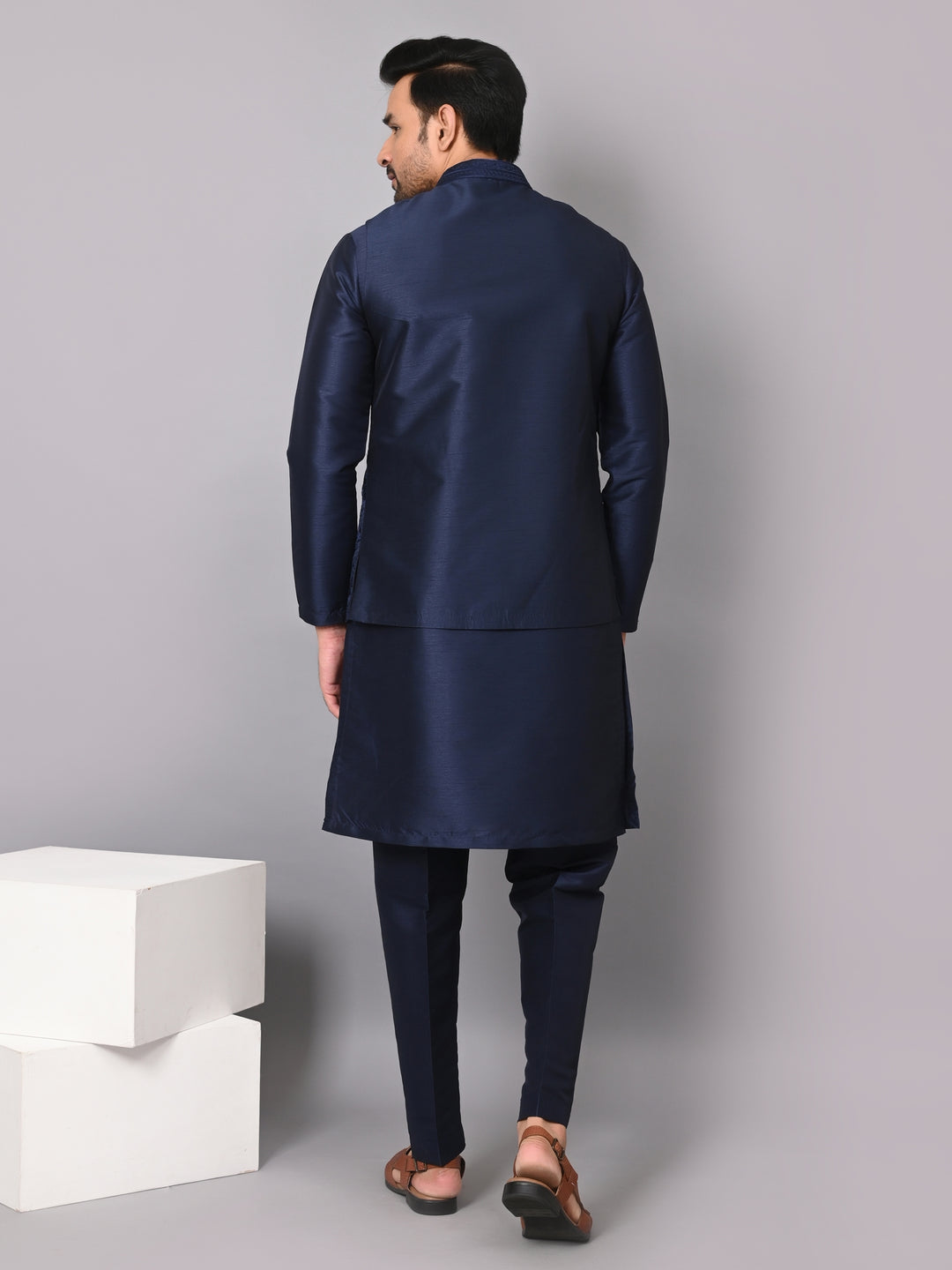 Sequence Navy Blue Jacket Kurta Set - JM37619-992