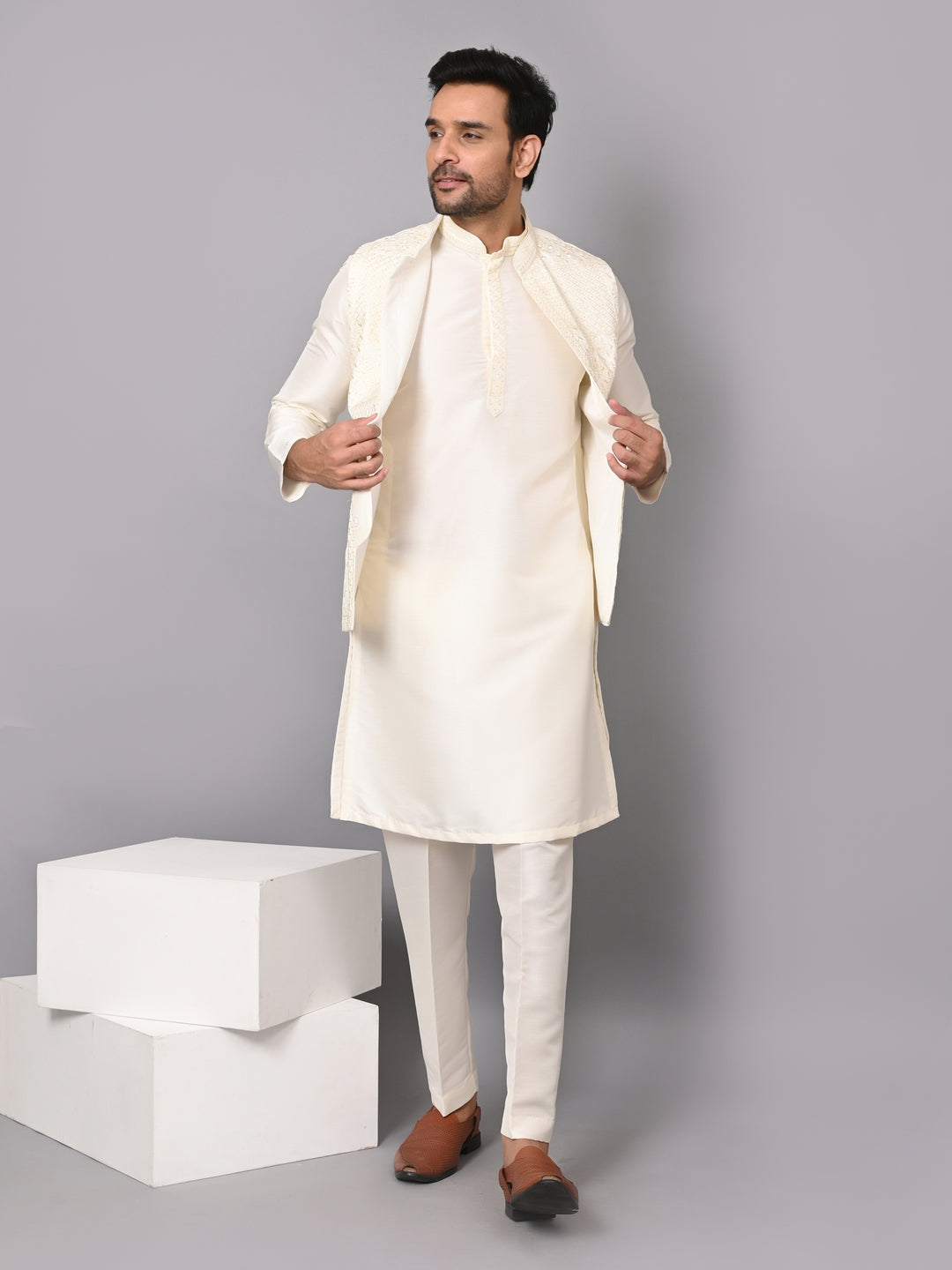 Sequence Off White Jacket Kurta Set - JM37619-501