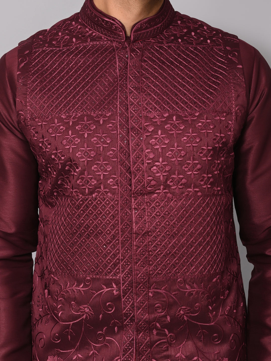 Sequence Wine Jacket Kurta Set - JM37619-1519