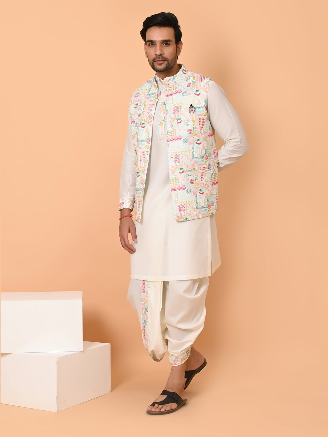 Sequence Cream Jacket Kurta Set - JD41011-1