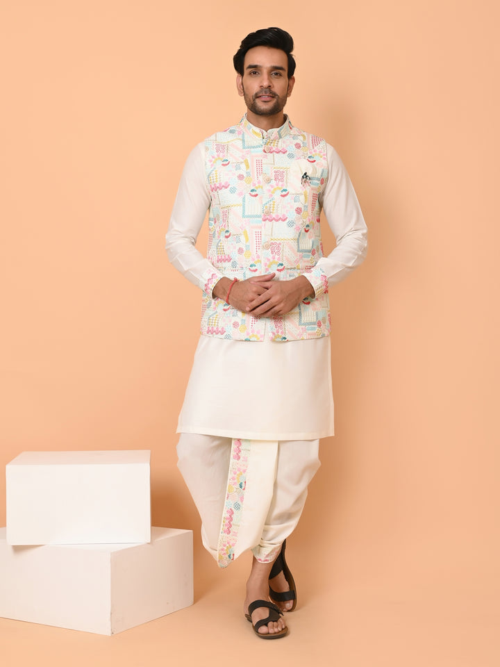 Sequence Cream Jacket Kurta Set - JD41011-1