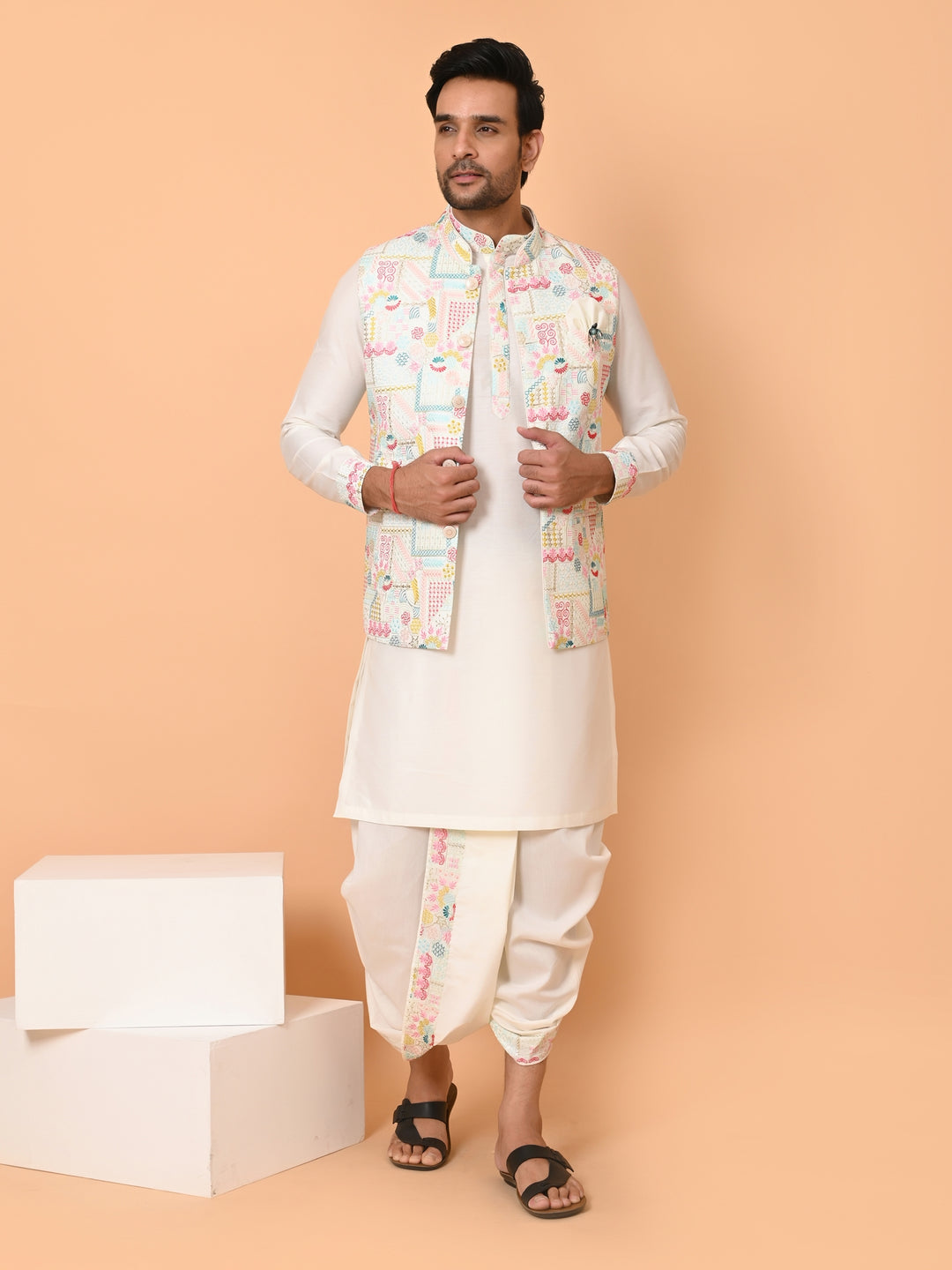 Sequence Cream Jacket Kurta Set - JD41011-1