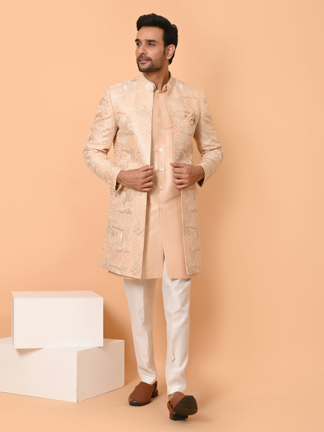 Sequence Beige Long Jacket Kurta Set - JT40681-61