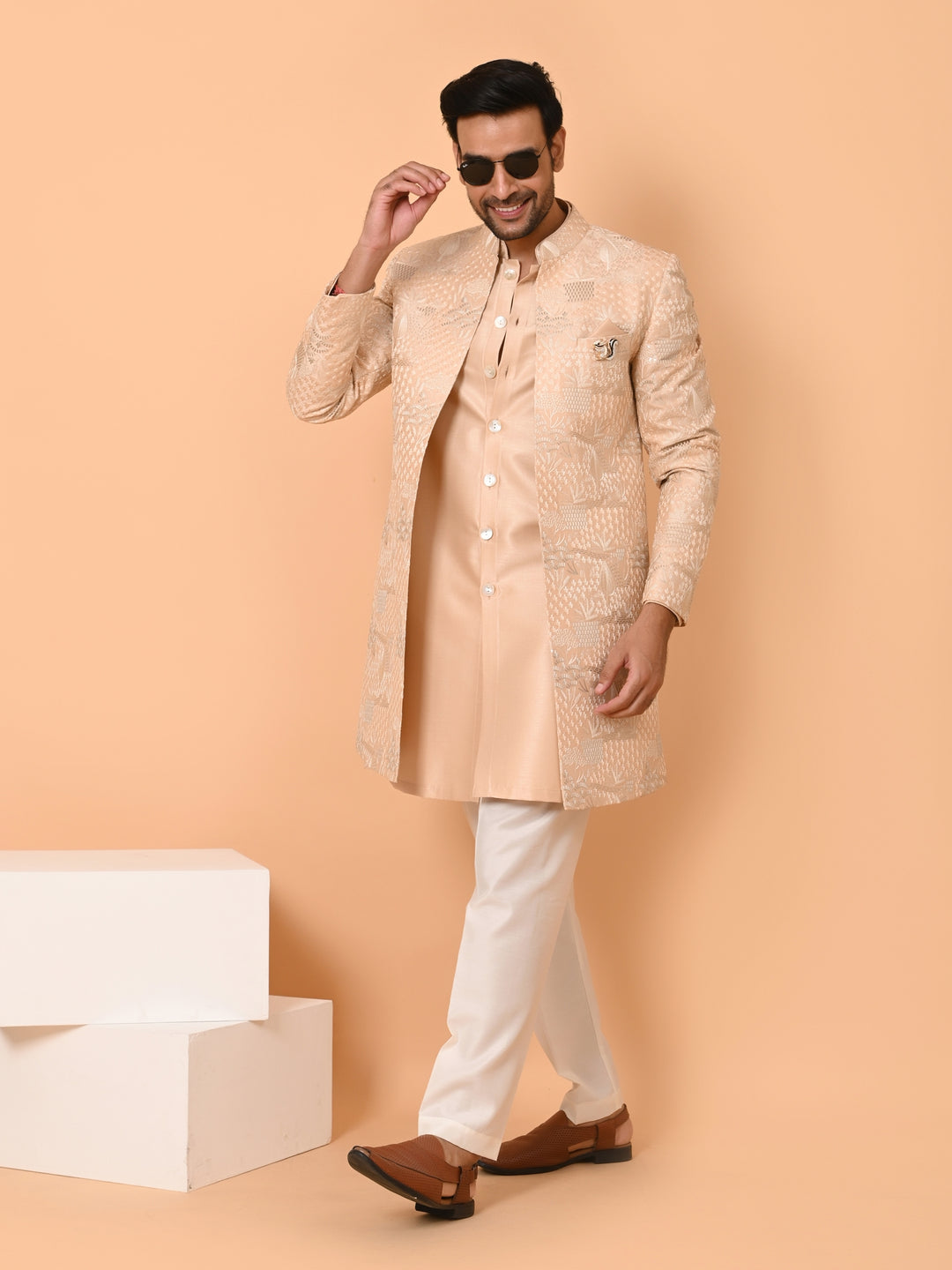 Sequence Beige Long Jacket Kurta Set - JT40681-61