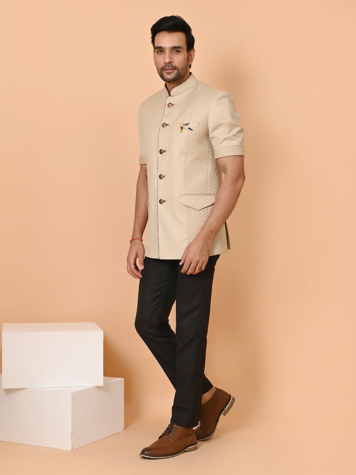 Solid Cream Nehru Jacket - B40418-11