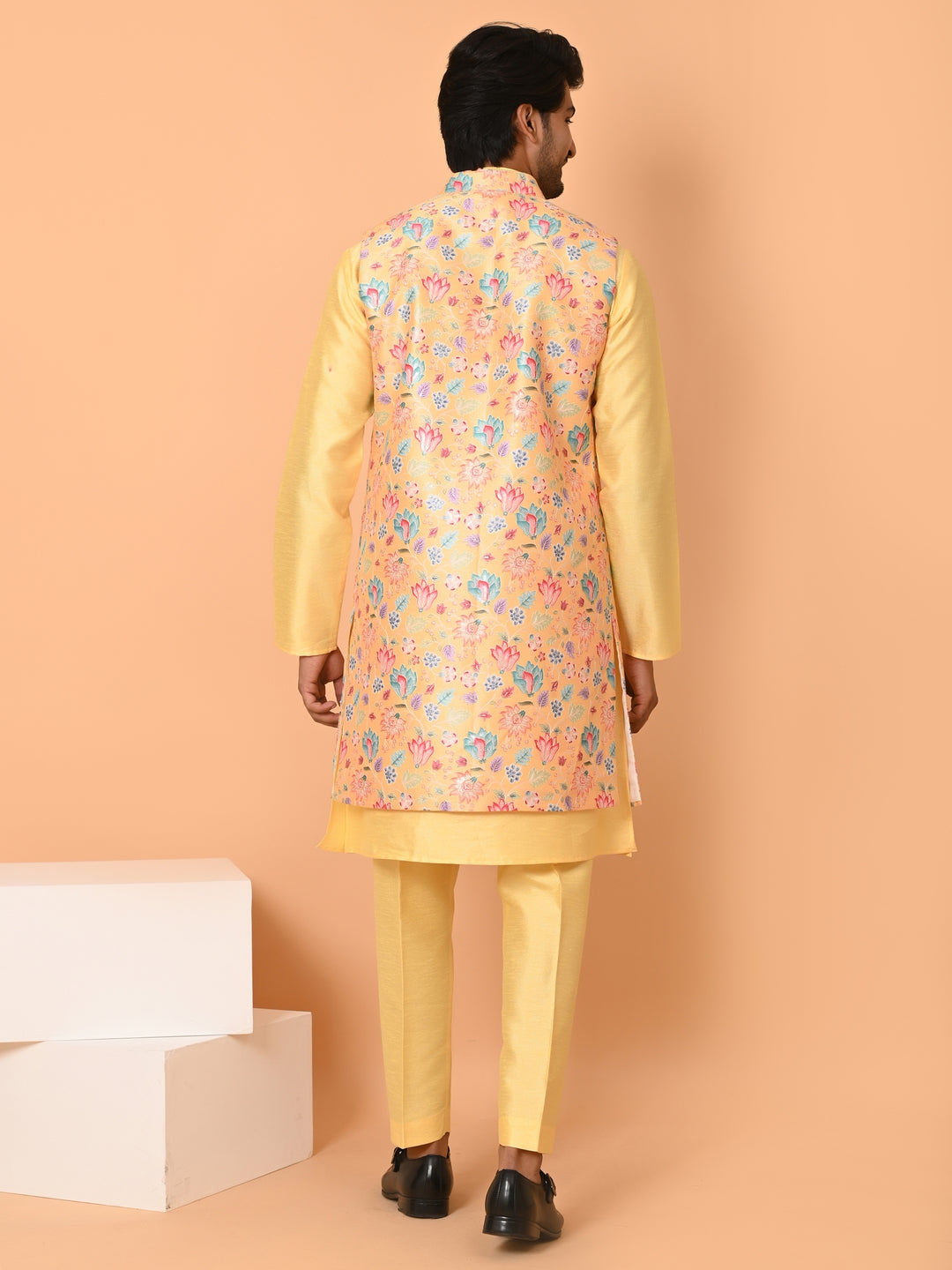 Floral Mustard Long Jacket Kurta Set - JM40550-45B