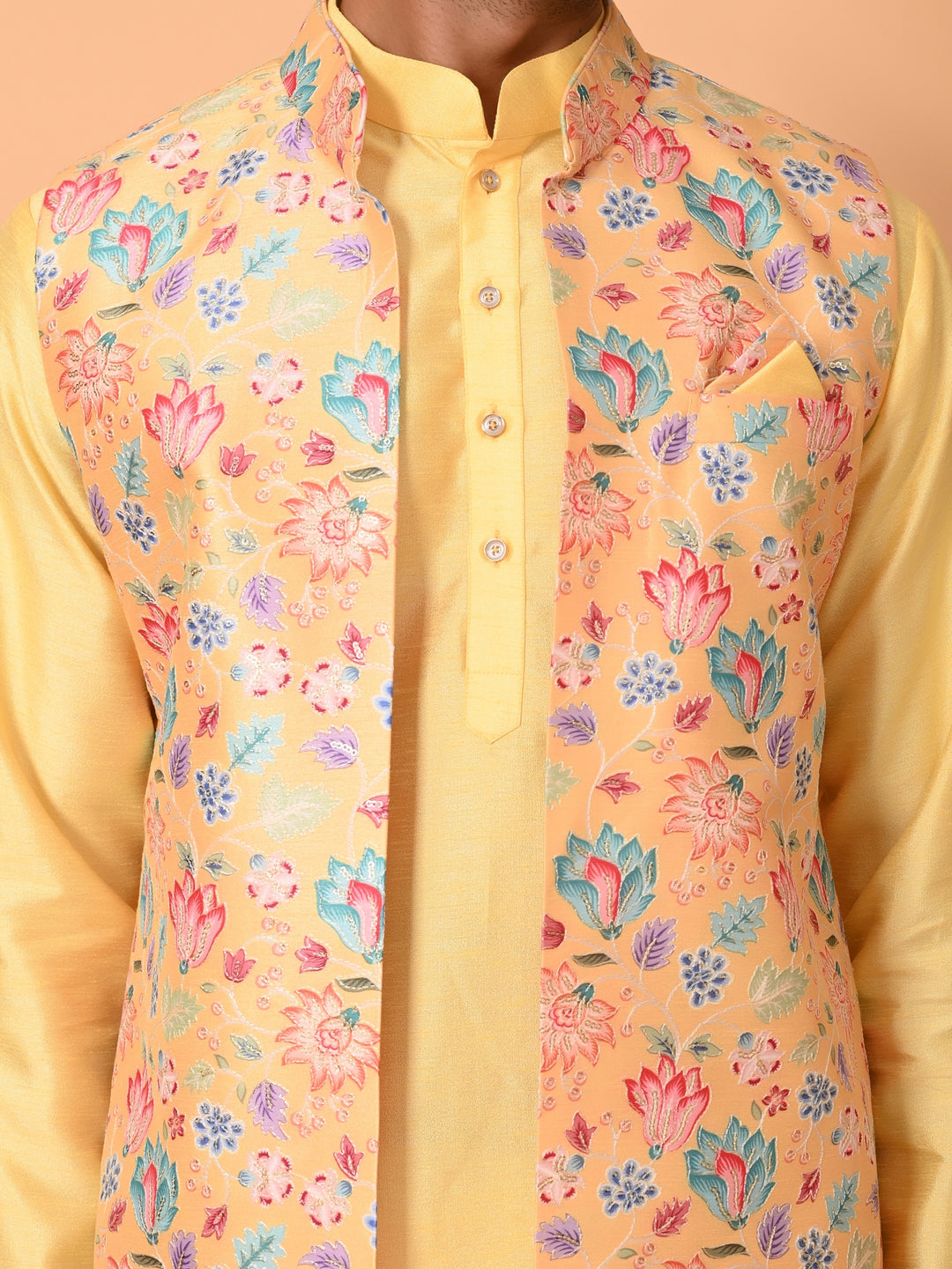 Floral Mustard Long Jacket Kurta Set - JM40550-45B