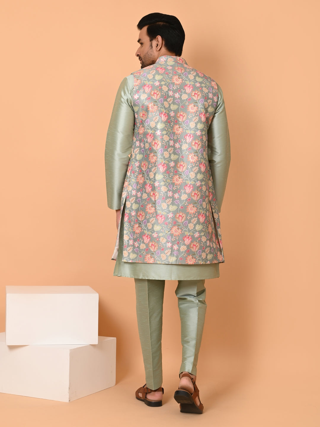 Floral Pista Long Jacket Kurta Set - JM40550-45C