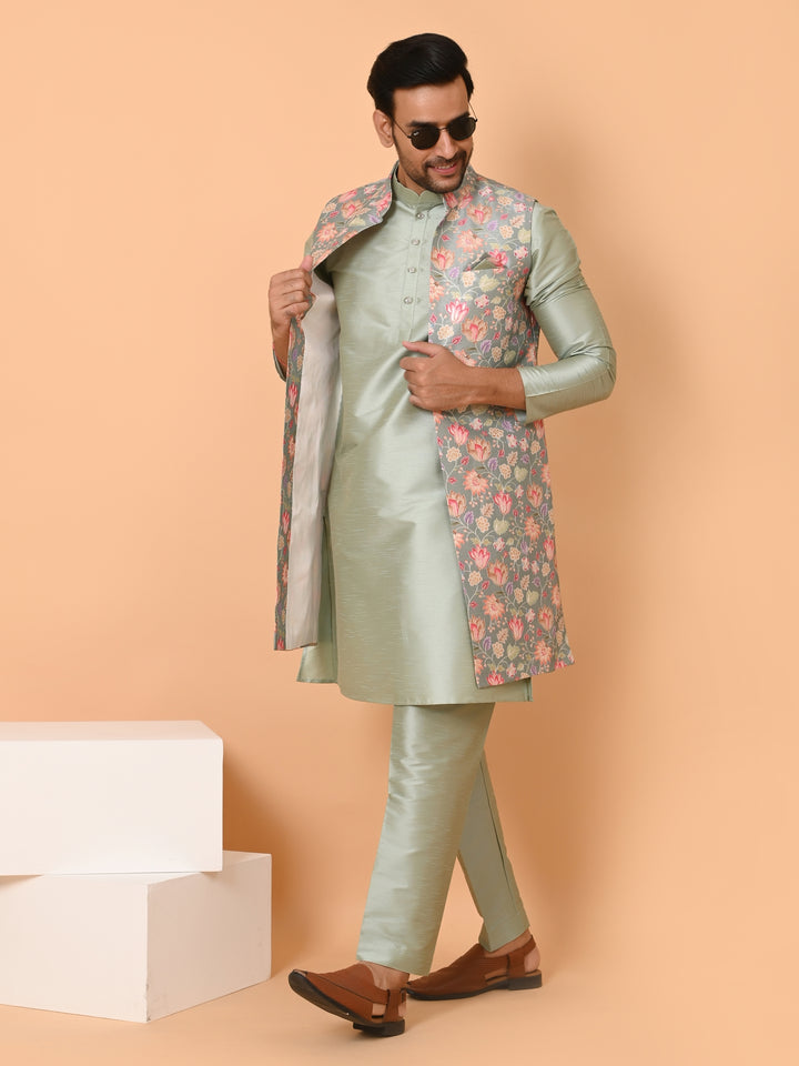 Floral Pista Long Jacket Kurta Set - JM40550-45C