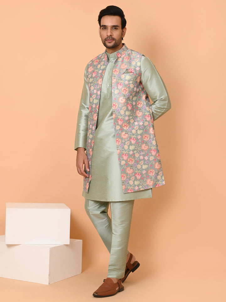 Floral Pista Long Jacket Kurta Set - JM40550-45C