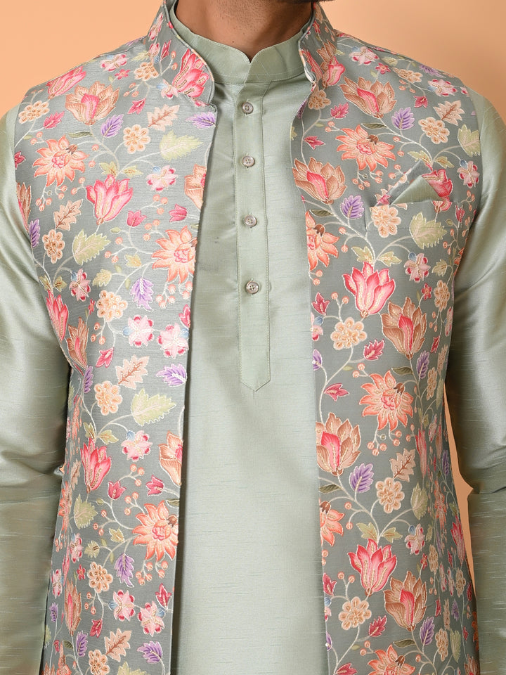 Floral Pista Long Jacket Kurta Set - JM40550-45C