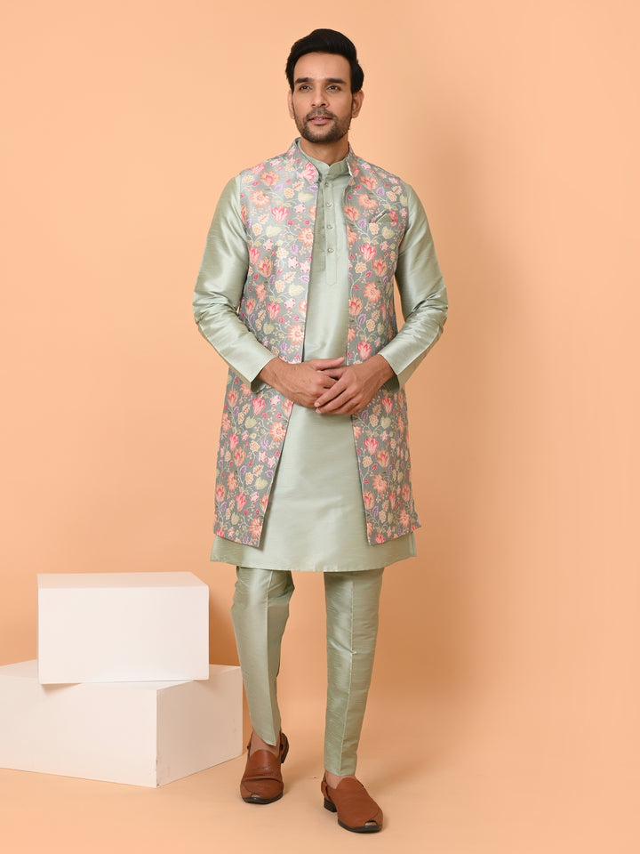 Floral Pista Long Jacket Kurta Set - JM40550-45C