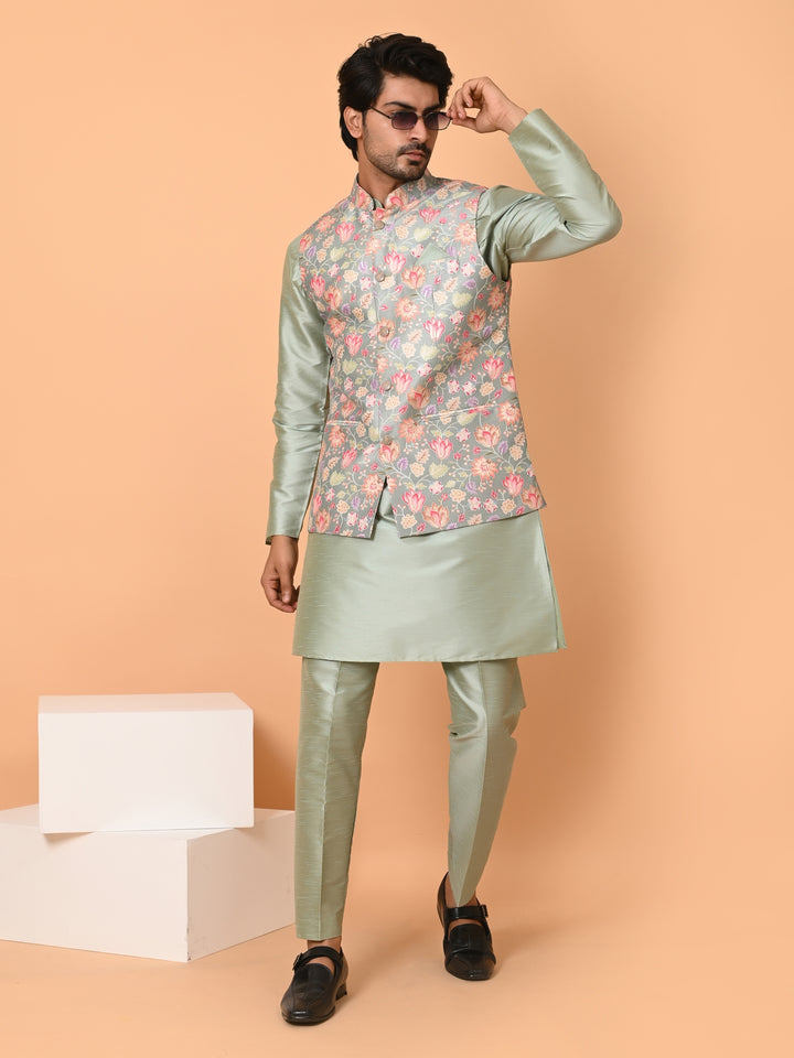 Floral Pista Jacket Kurta Set - JM40551-45C