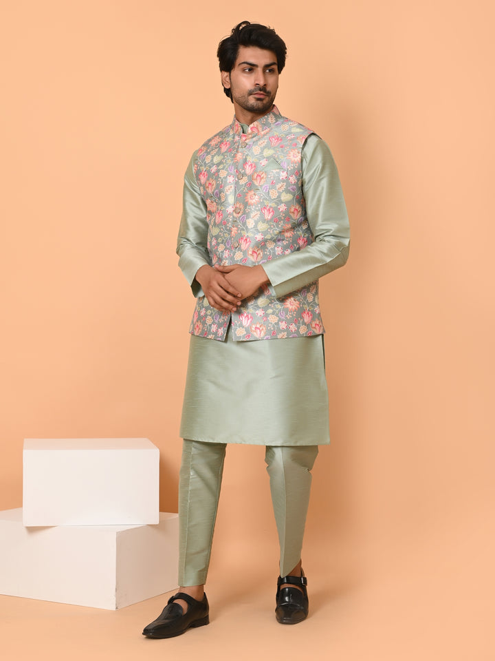 Floral Pista Jacket Kurta Set - JM40551-45C