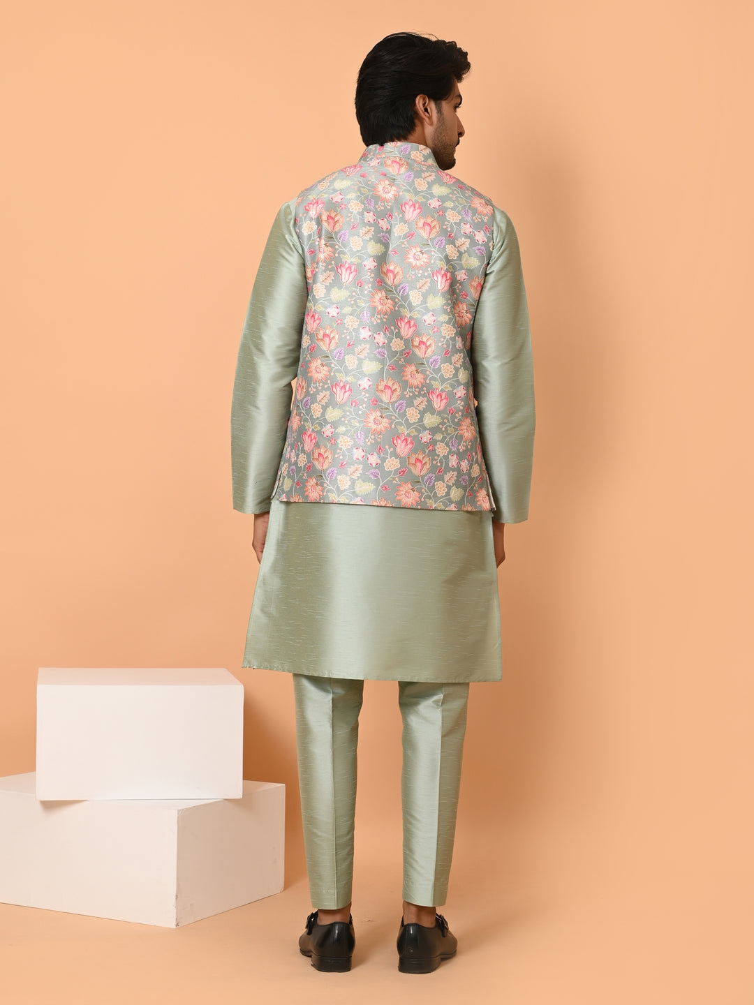 Floral Pista Jacket Kurta Set - JM40551-45C