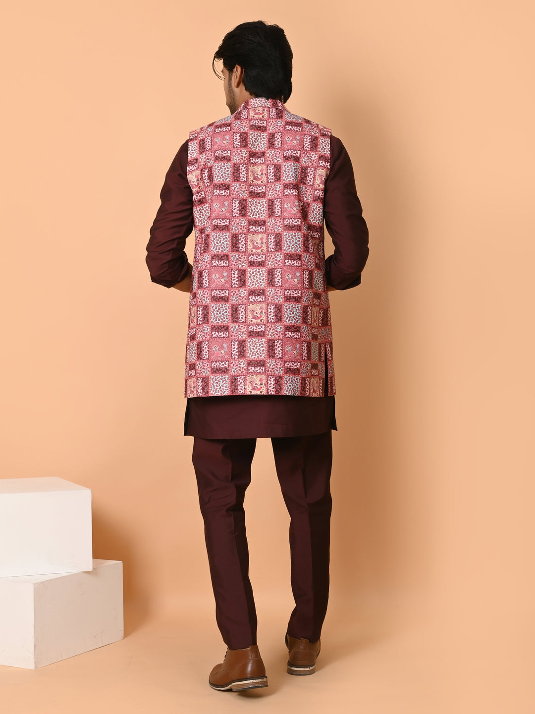 Ethnic Motifs Wine Long Jacket Kurta Set - JT41177-376B