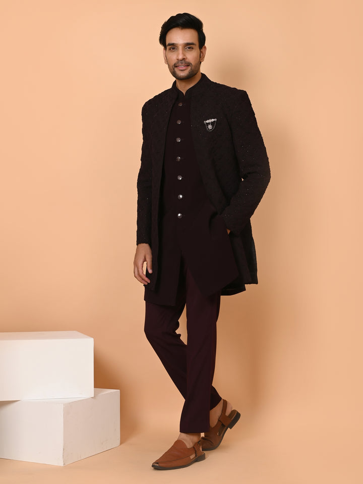 Sequence Black Long Jacket Kurta Set - IT40531-3