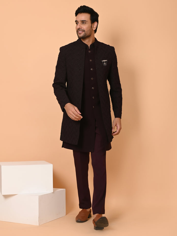 Sequence Black Long Jacket Kurta Set - IT40531-3