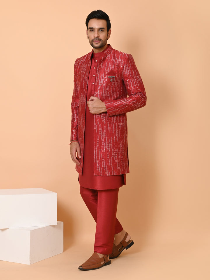 Sequence Maroon Long Jacket Kurta Set - JM40554-59