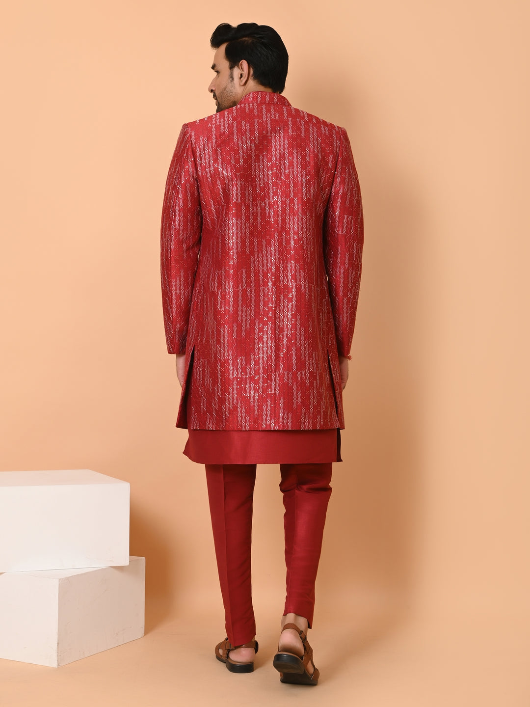 Sequence Maroon Long Jacket Kurta Set - JM40554-59