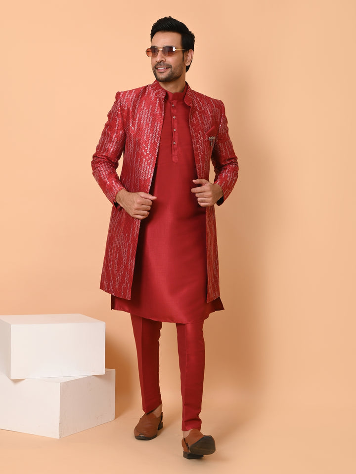 Sequence Maroon Long Jacket Kurta Set - JM40554-59