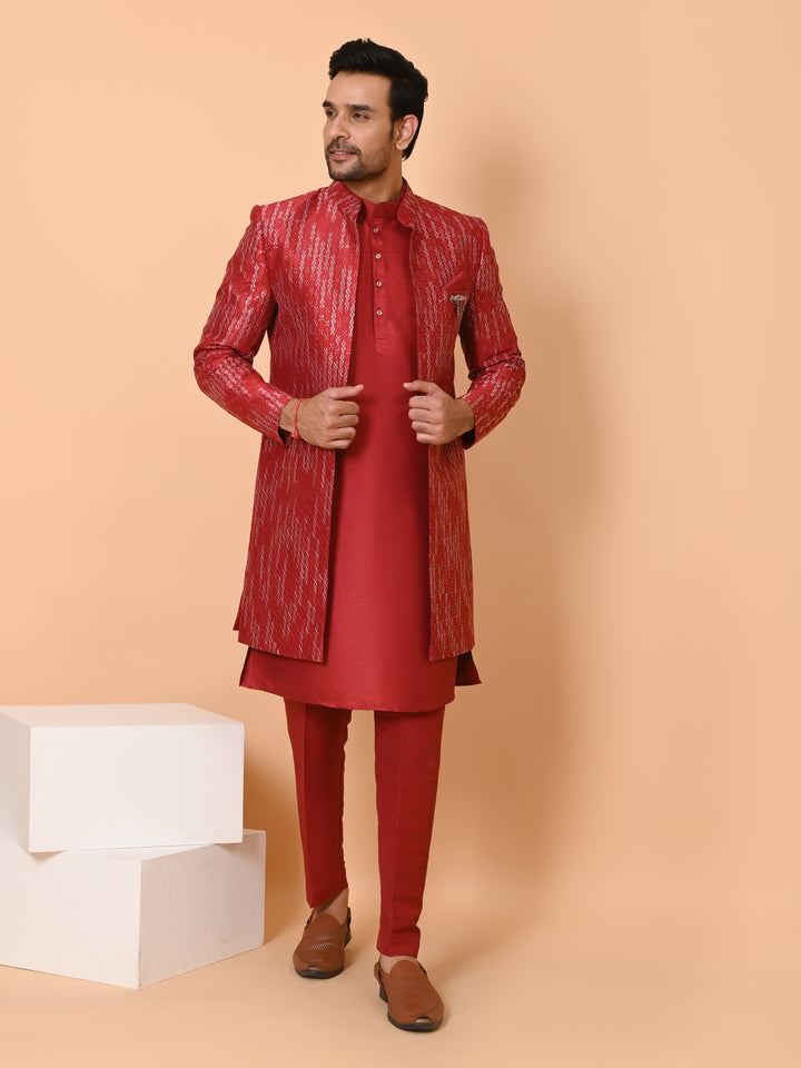 Sequence Maroon Long Jacket Kurta Set - JM40554-59