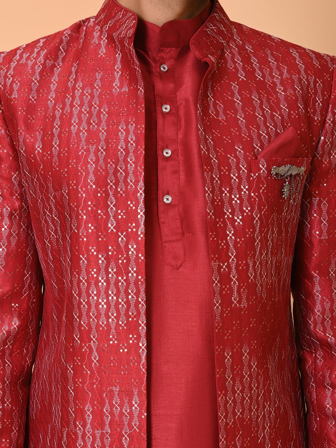 Sequence Maroon Long Jacket Kurta Set - JM40554-59