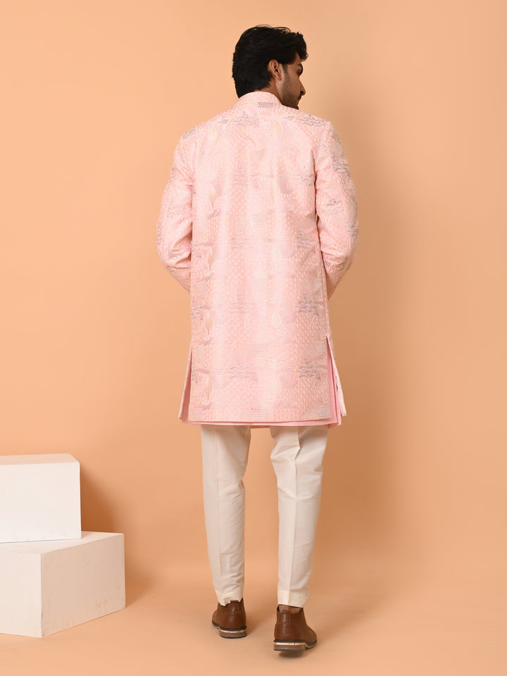 Textured Pink Long Jacket Kurta Set - JT40681-59