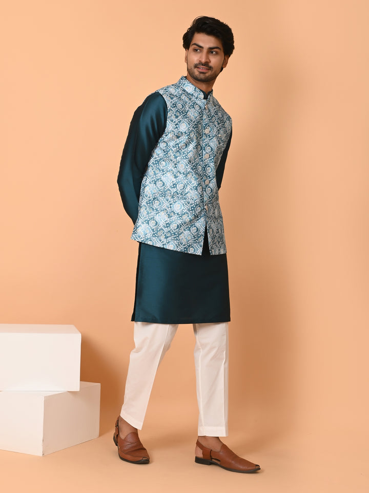 Bandhani Green Jacket Kurta Set - JM39921-14