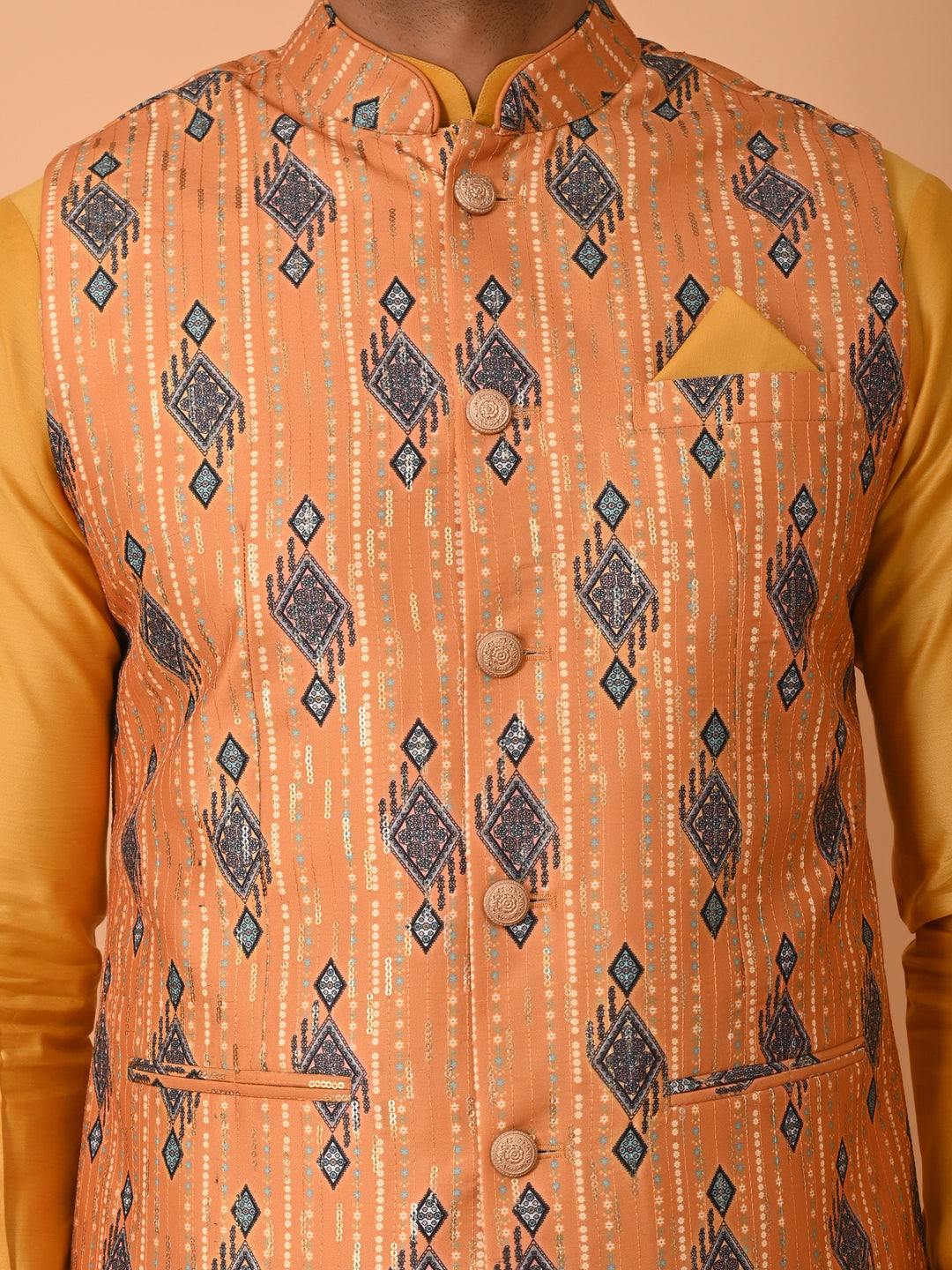 Geometric Mustard Jacket Kurta Set - JM39963-59