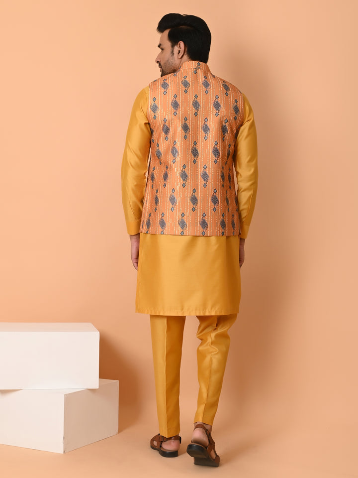 Geometric Mustard Jacket Kurta Set - JM39963-59