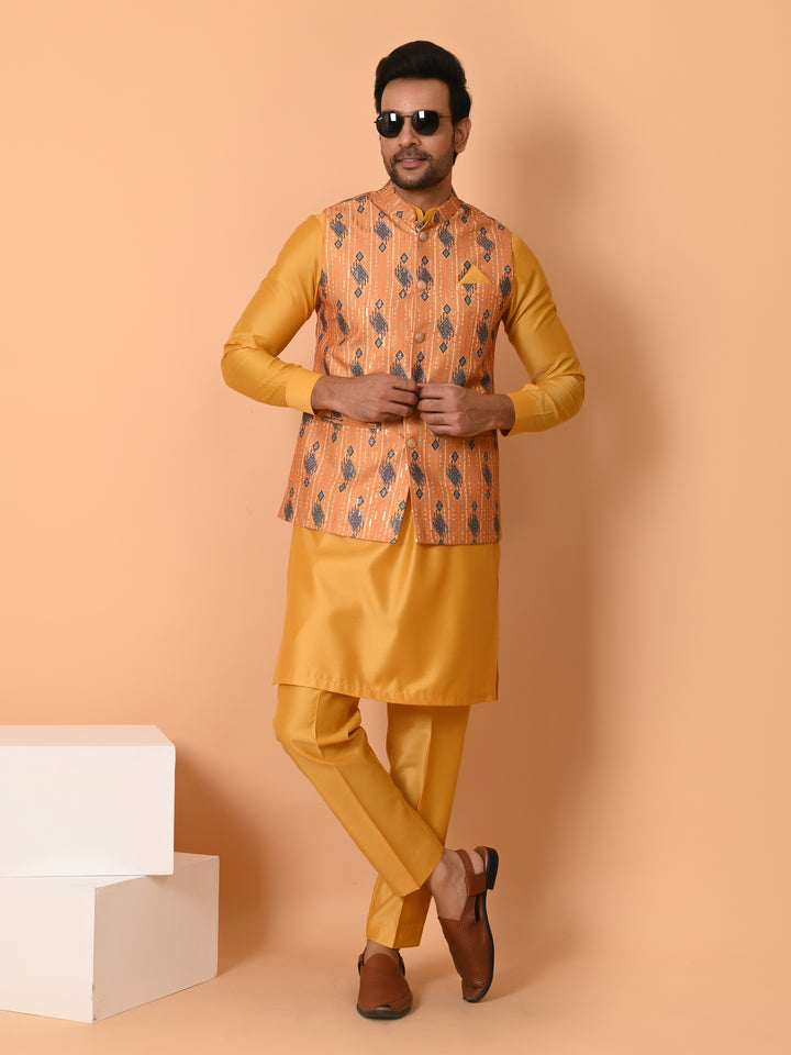 Geometric Mustard Jacket Kurta Set - JM39963-59