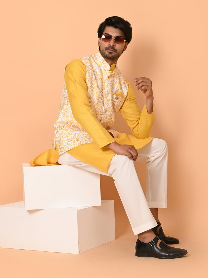 Leafs Mustard Jacket Kurta Set - JM40131-D17