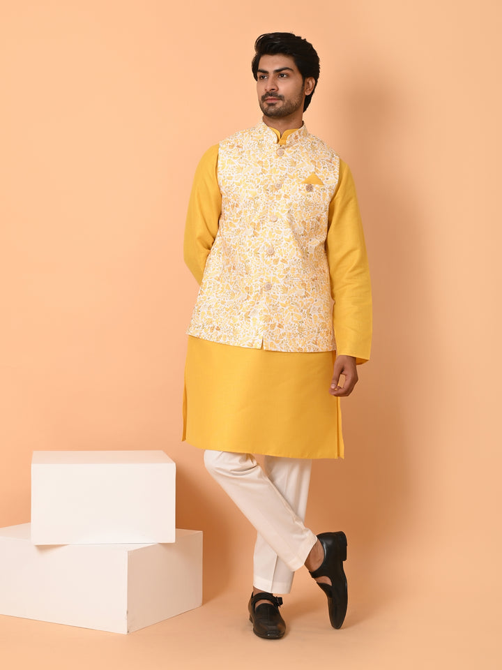 Leafs Mustard Jacket Kurta Set - JM40131-D17