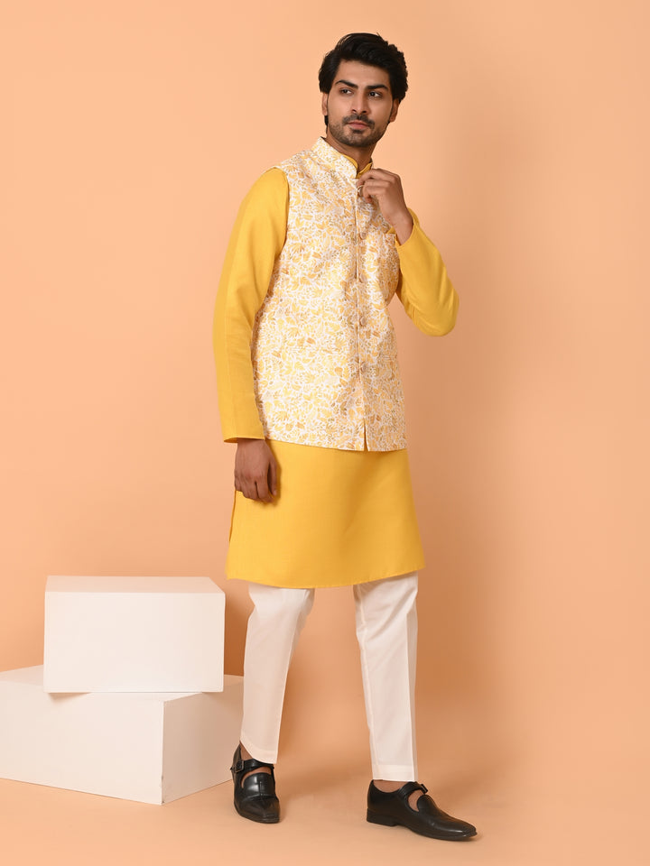 Leafs Mustard Jacket Kurta Set - JM40131-D17