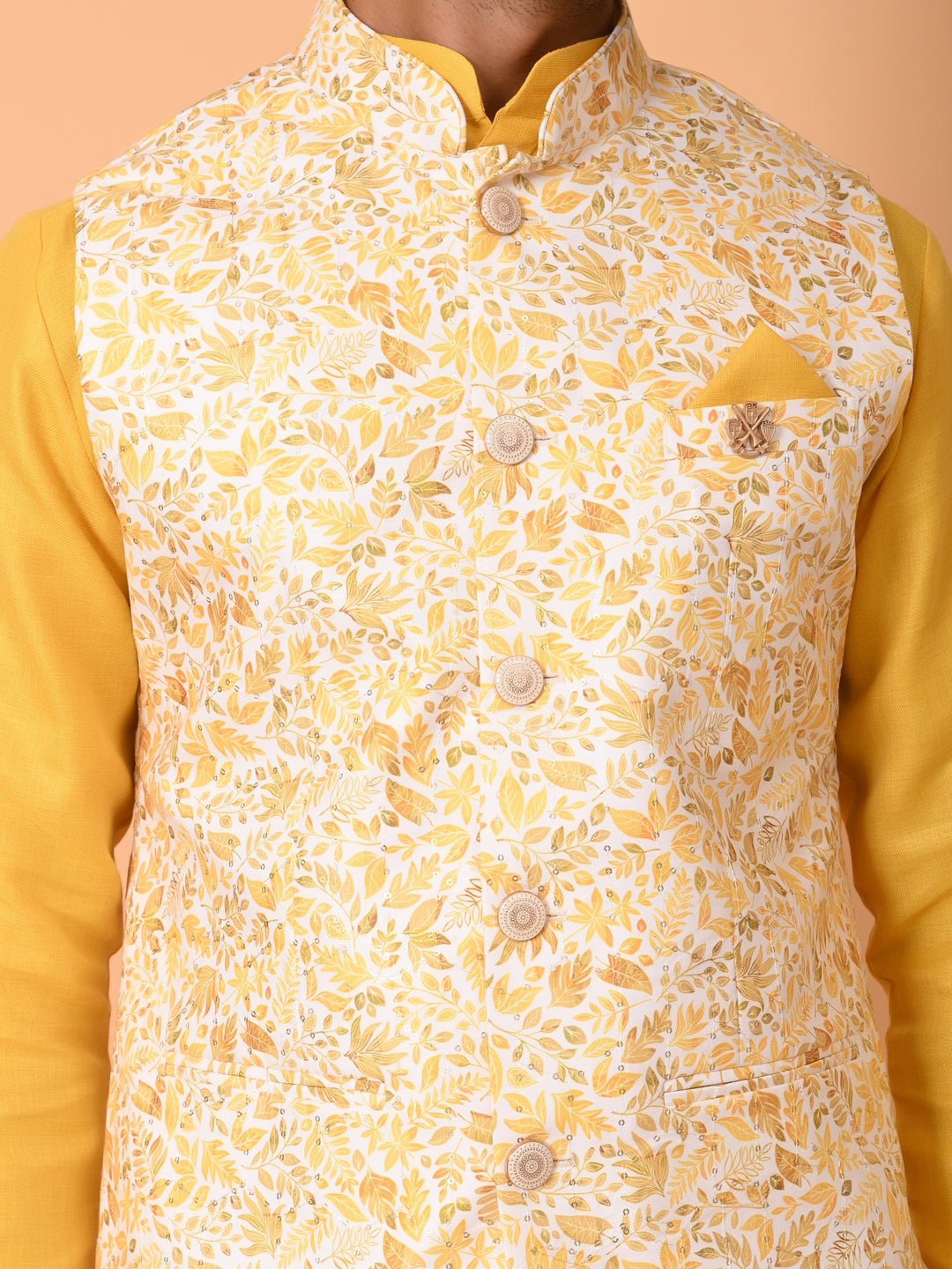 Leafs Mustard Jacket Kurta Set - JM40131-D17