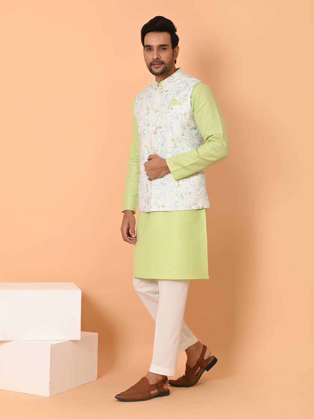 Leafs Pista Jacket Kurta Set - JM40131-D14